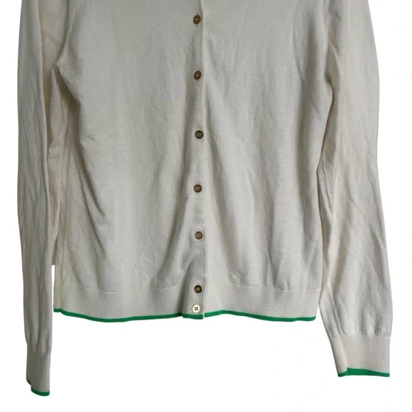 J Crew The Caryn Cardigan White/Cream & Green trim size Large - Picture 5 of 12